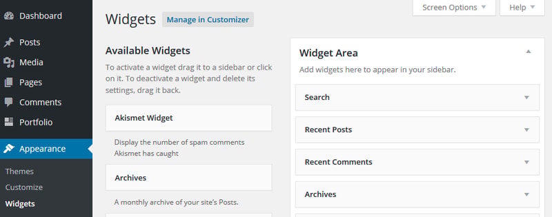 Dodaj widżety WordPress