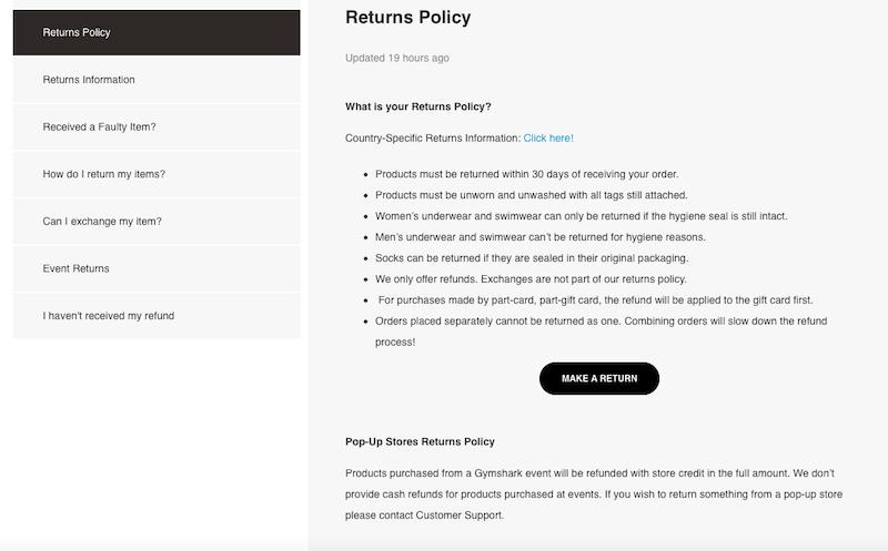 Sklep Dropshipping: Polityka zwrotu Gymshark