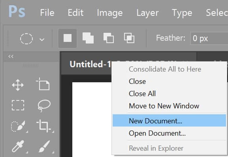 Adobe Photoshop tworzy nowy dokument