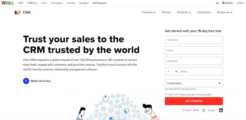 Strona tytułowa Zoho CRM